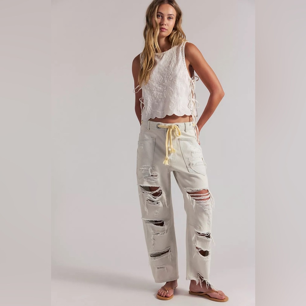 NWOT FREE PEOPLE WE THE FREE Moxie Pull-On Barrel Jeans | Sea Mist MSRP $168